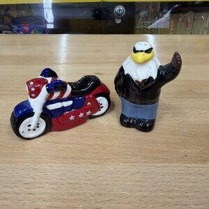 Vintage Eagle & Motorcycle Salt & Pepper Shakers USA